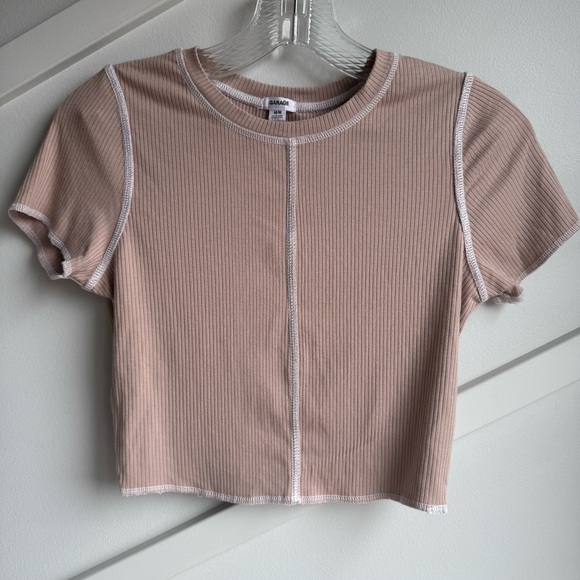 Garage Exposed Seams Stormi CropTee Toffee Beige Brown size S - Picture 6 of 11